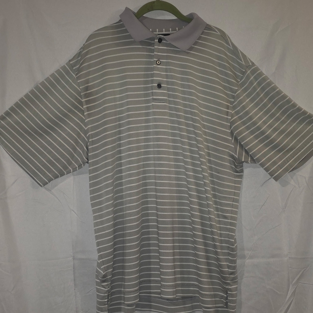 FJ Size L Gray Striped Men's Polo Shirt